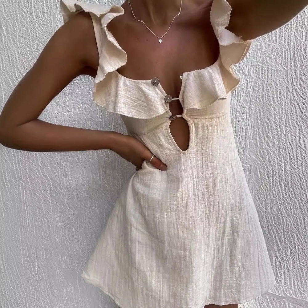 Zimmermann Casual Ruffle-Trim Mini Dress in Cream - Picture 4 of 5